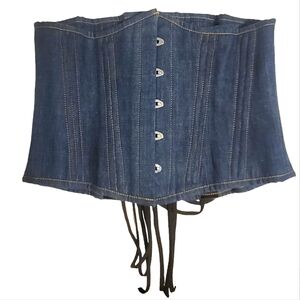 Steel boned denim blue jeans underbust corset sexy shapewear bra size 32 Medium